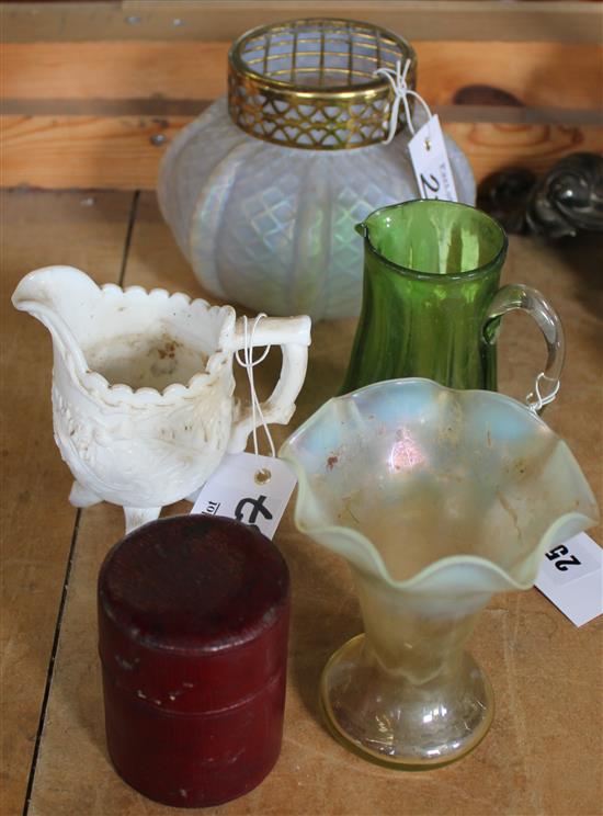 Hand blown glass, vase, 2 bowls & jug